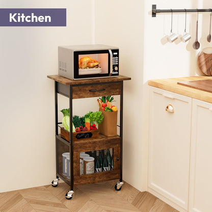 Buffets Coffee Bar Cabinet - Rolling Kitchen Rack, Farmhouse Small Coffee Stand with Storage Drawer and Door Cabinet - Kitchen Microwave Stand for Apartment, Living Room, Entryway, Espresso