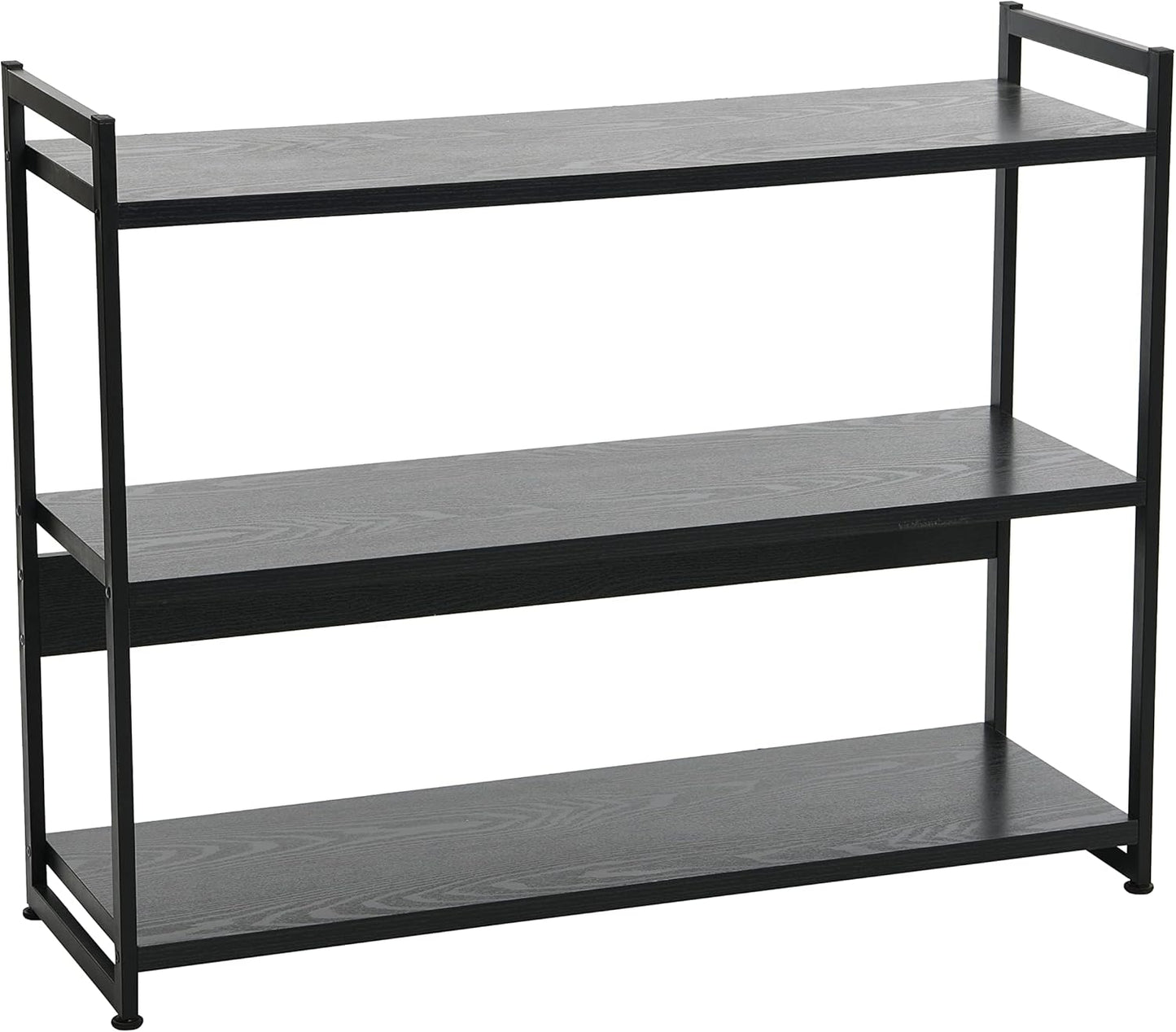 Jamestown Wide 3 Shelf Open Storage Bookshelf Black Oak Wood Grain and Black Metal