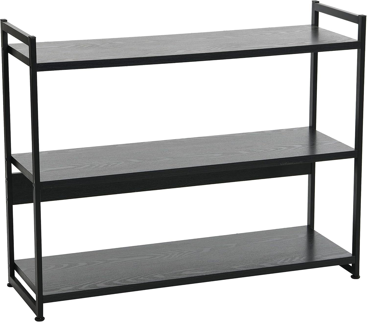 Jamestown Wide 3 Shelf Open Storage Bookshelf Black Oak Wood Grain and Black Metal