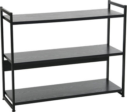 Jamestown Wide 3 Shelf Open Storage Bookshelf Black Oak Wood Grain and Black Metal
