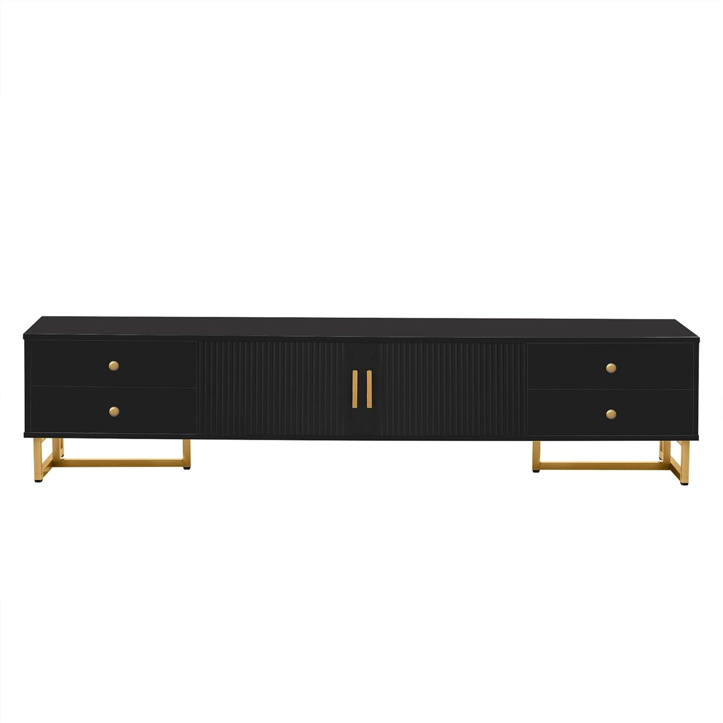 Modern TV Stand with Drawers for Tvs up to 75'', Media Console Storage Cabinet Entertainment Center Furniture for Living Room Bedroom, Gold Metal Legs, 70.9-Inch, Black