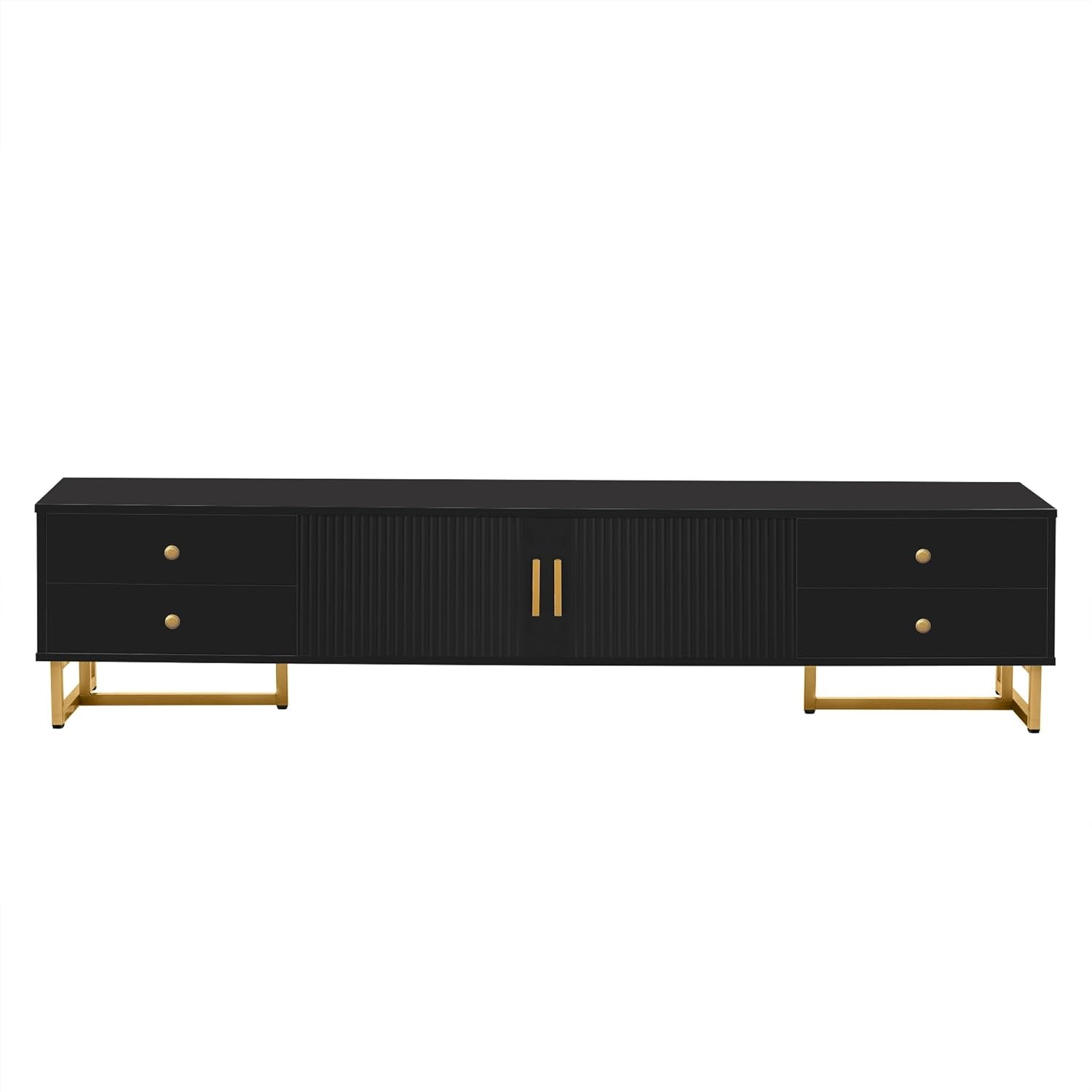 Modern TV Stand with Drawers for Tvs up to 75'', Media Console Storage Cabinet Entertainment Center Furniture for Living Room Bedroom, Gold Metal Legs, 70.9-Inch, Black