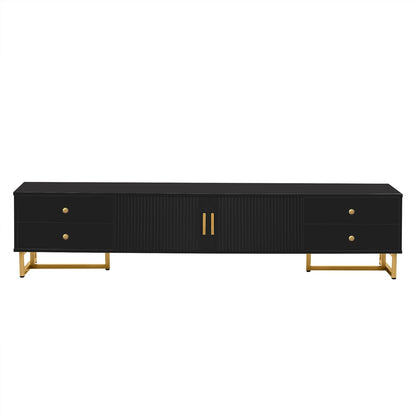 Modern TV Stand with Drawers for Tvs up to 75'', Media Console Storage Cabinet Entertainment Center Furniture for Living Room Bedroom, Gold Metal Legs, 70.9-Inch, Black