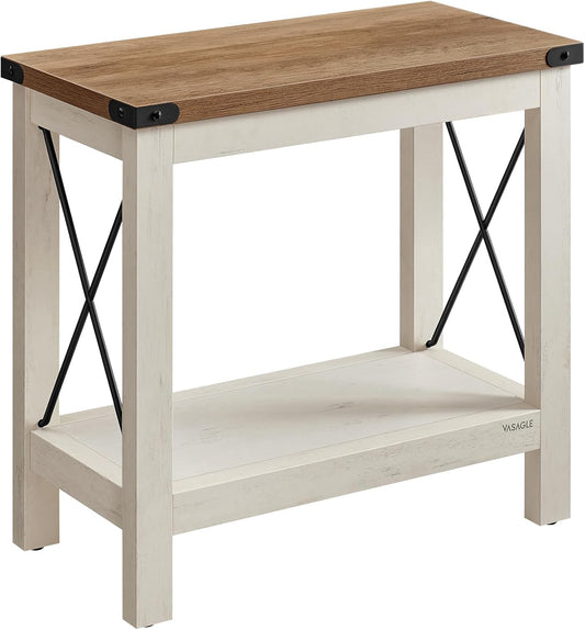 2-Tier End Table, Side Table with Bottom Shelf, Nightstand for Small Spaces, for Living Room, Bedroom, Farmhouse Style, Rustic White and Honey Brown ULET235W01
