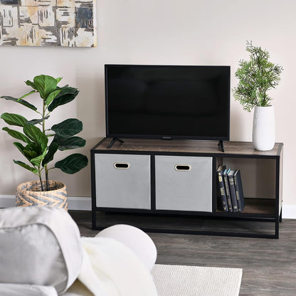 Jamestown TV Stand Coffee Table with Square Cube Storage Compartments Ashwood Rustic Wood Grain and Black Metal