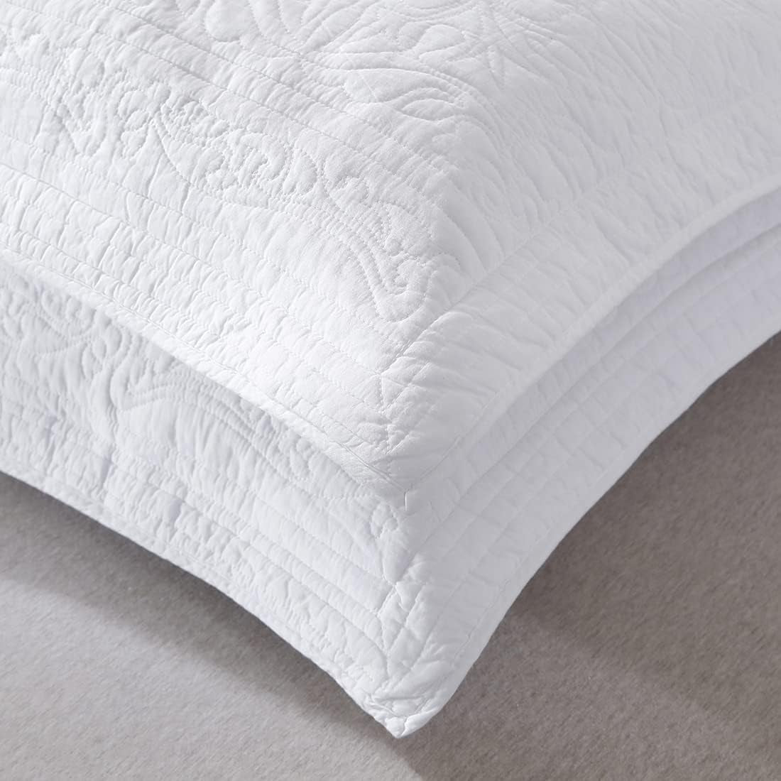 100% Cotton Quilted Pillow Sham Floral Printed Pillow Cover King Size, Set of 2, White