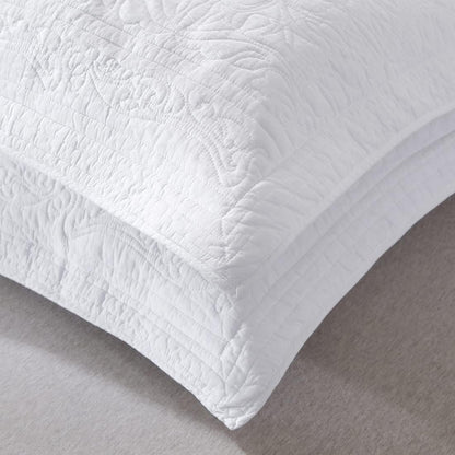 100% Cotton Quilted Pillow Sham Floral Printed Pillow Cover King Size, Set of 2, White