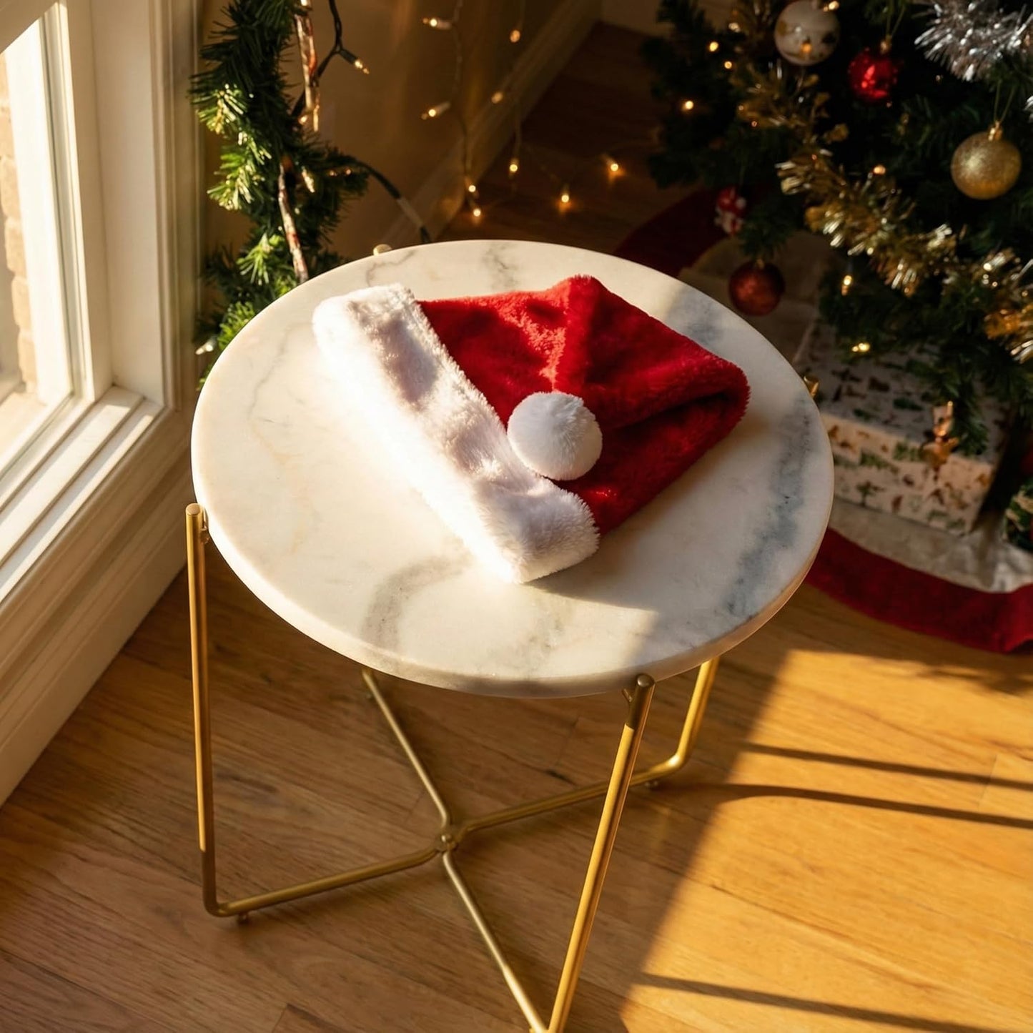 Real Marble Top Gold Metal round 15 in Side End Table with Modern Lightweiht Bedside Small Coffee Table Plant Stand for Living Room Bedroom Small Space