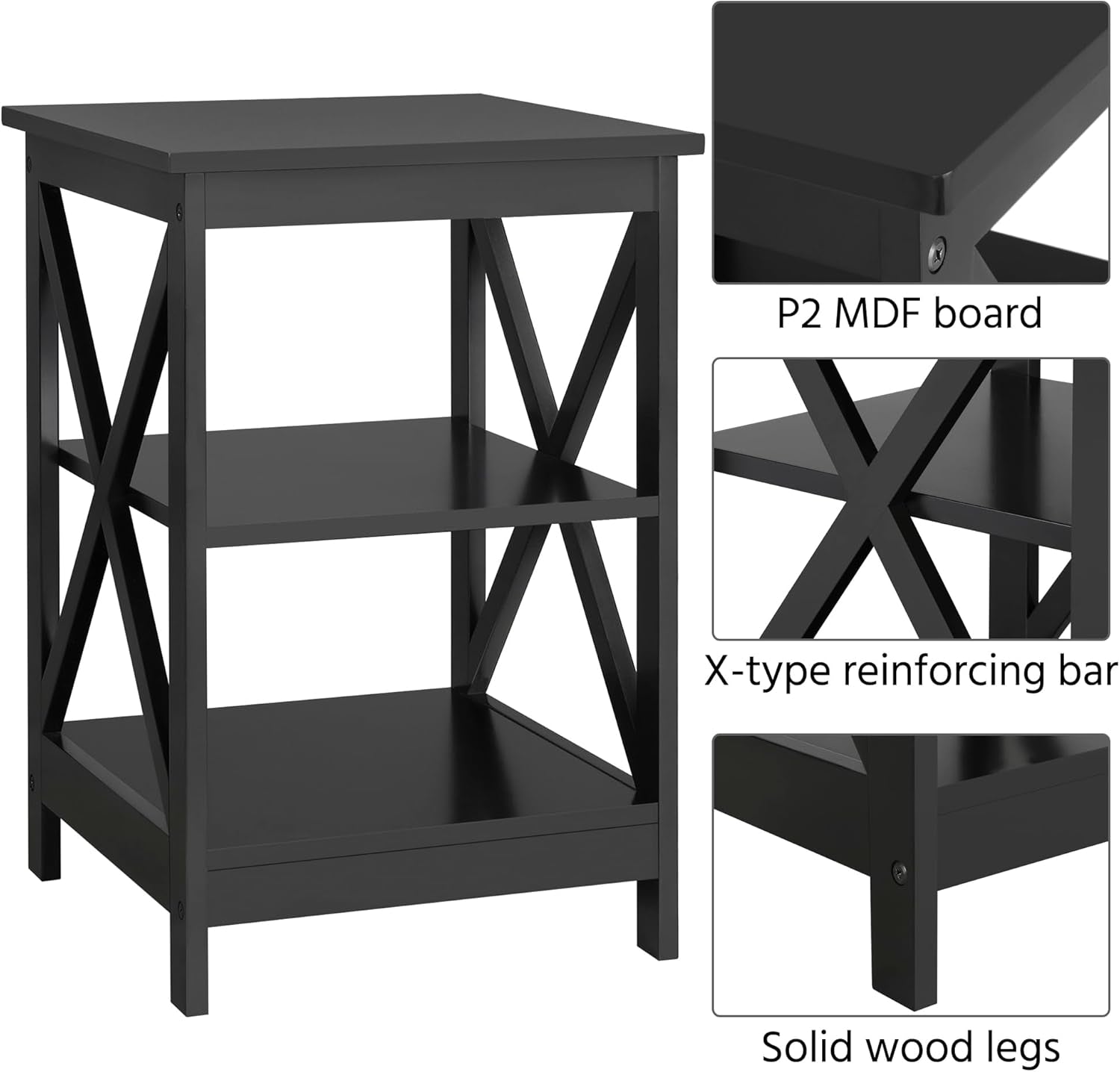 Modern Living Room 3 Pieces Table Sets, Lift Top Coffee Table and End Table Sets for Home and Office, Easy Assembly Accent Furniture with Hidden Compartment and Open Storage Shelf, Black