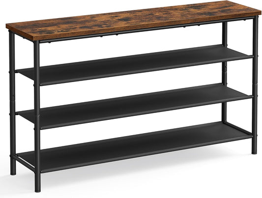 Shoe Rack, 4-Tier Shoe Storage Organizer for Entryway and Closet, Holds 15-18 Pairs of Shoes, 3 Fabric Shelves, Steel Frame, Industrial, Rustic Brown and Black ULBS135B01