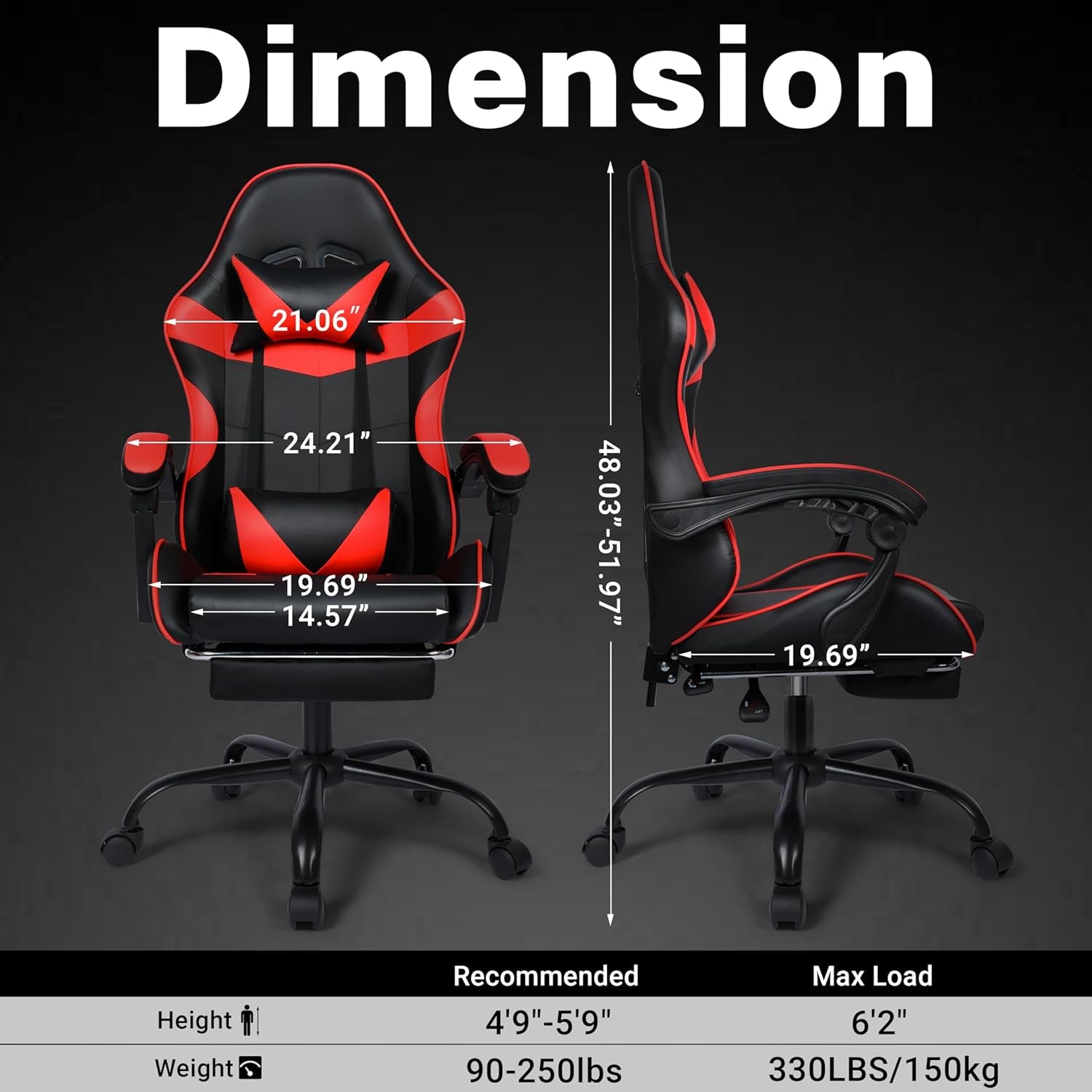 Gaming Chair, Ergonomic Computer Chair with Footrest and Lumbar Support, Height Adjustable Office Chair with 360° Swivel Seat and Headrest