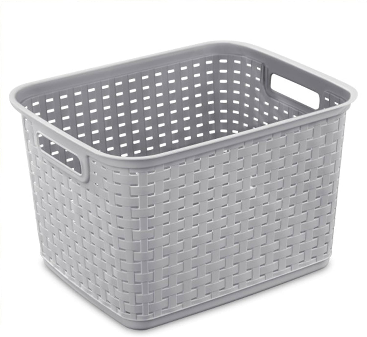 6-Pack Tall Weave Basket, Woven Plastic Storage Baskets for Organization, Cement Gray - Organizing Bin Containers with Handles for Bedroom, Bathroom, Dorm, Laundry Room, and Closet