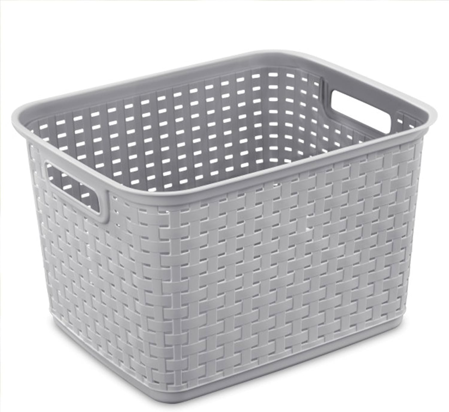 6-Pack Tall Weave Basket, Woven Plastic Storage Baskets for Organization, Cement Gray - Organizing Bin Containers with Handles for Bedroom, Bathroom, Dorm, Laundry Room, and Closet