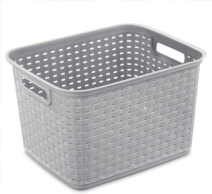 6-Pack Tall Weave Basket, Woven Plastic Storage Baskets for Organization, Cement Gray - Organizing Bin Containers with Handles for Bedroom, Bathroom, Dorm, Laundry Room, and Closet