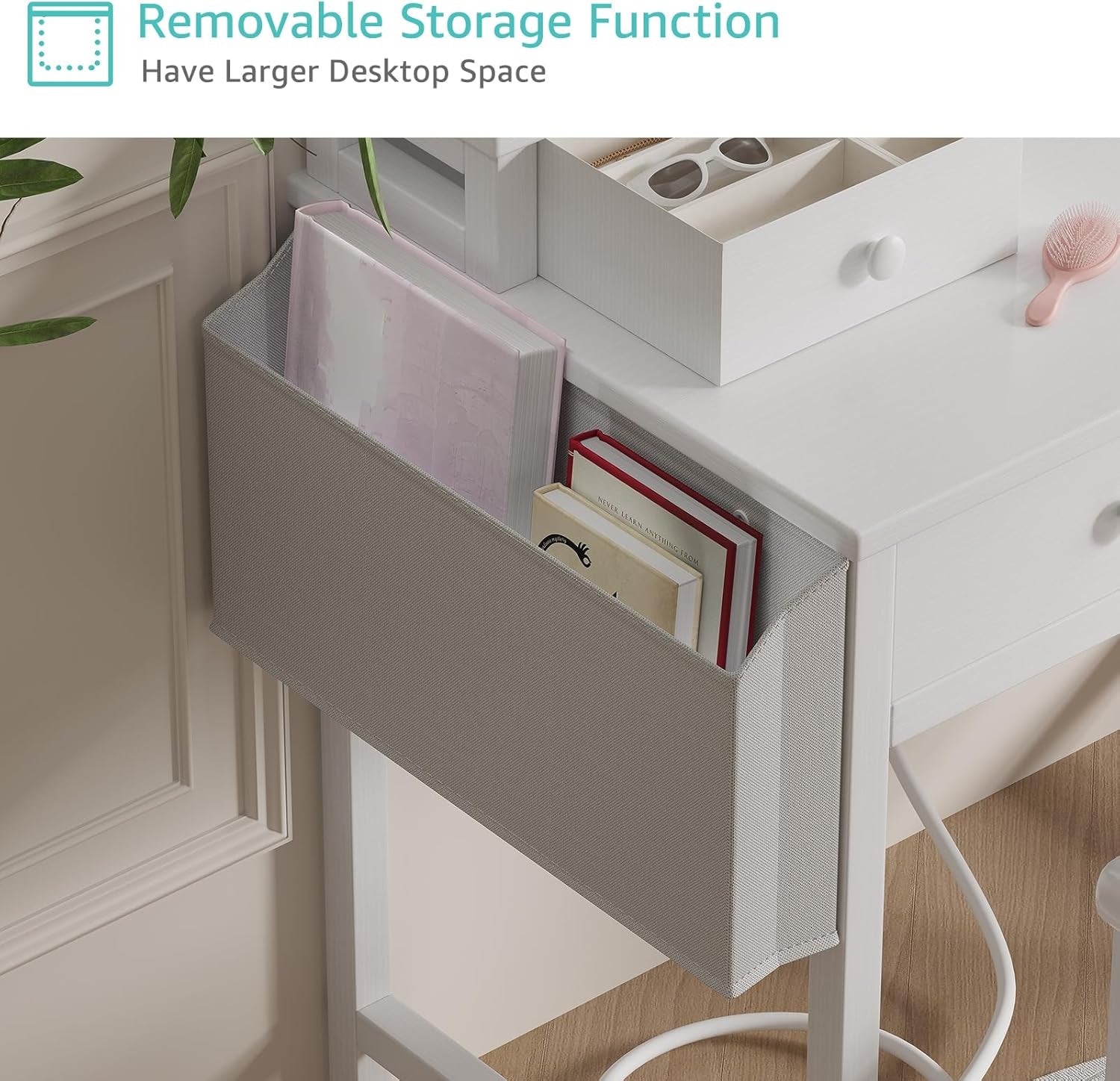 White Makeup Vanity Desk with Mirror and Lights, 40 Inch Girls Vanity Set with Chair, Make up Dresser Table with Drawers and Power Outlet for Bedroom Small Space