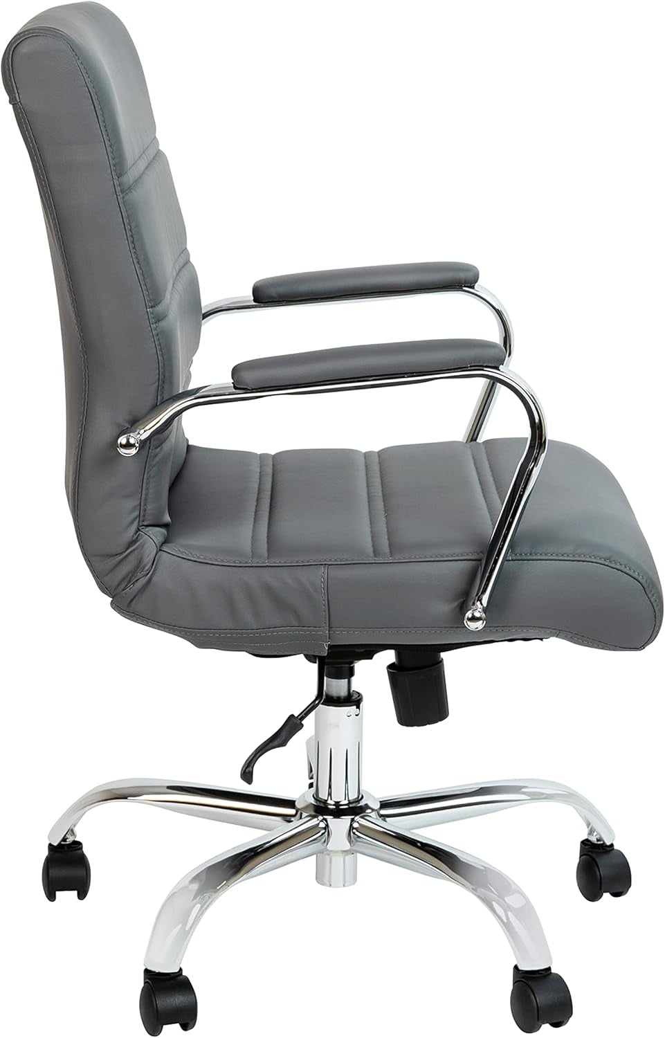 Whitney Mid-Back Swivel Leathersoft Desk Chair with Padded Seat and Armrests, Adjustable Height Padded Office Chair, Gray/Chrome