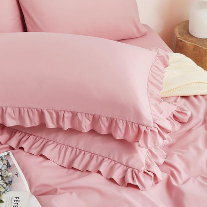 2 Pack Pink Ruffle Pillowcases King Size, 20" X 36" Ruffle Pillow Covers Ultra Soft Microfiber Ruffled Fringe Pillow Shams, Shabby Chic Pillow Cases