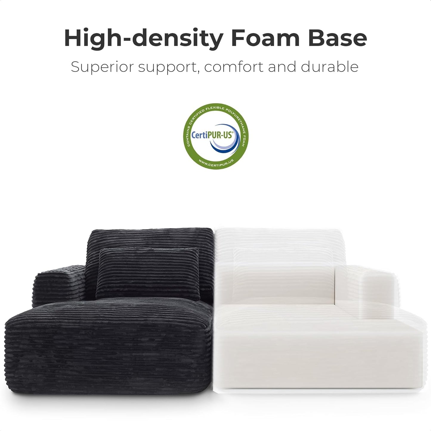 93" Double Chaise Lounge Sofa Bed - Plush Corduroy, No Assembly, Deep Seat Cloud Couch for Living Room, Home Theater (Black)