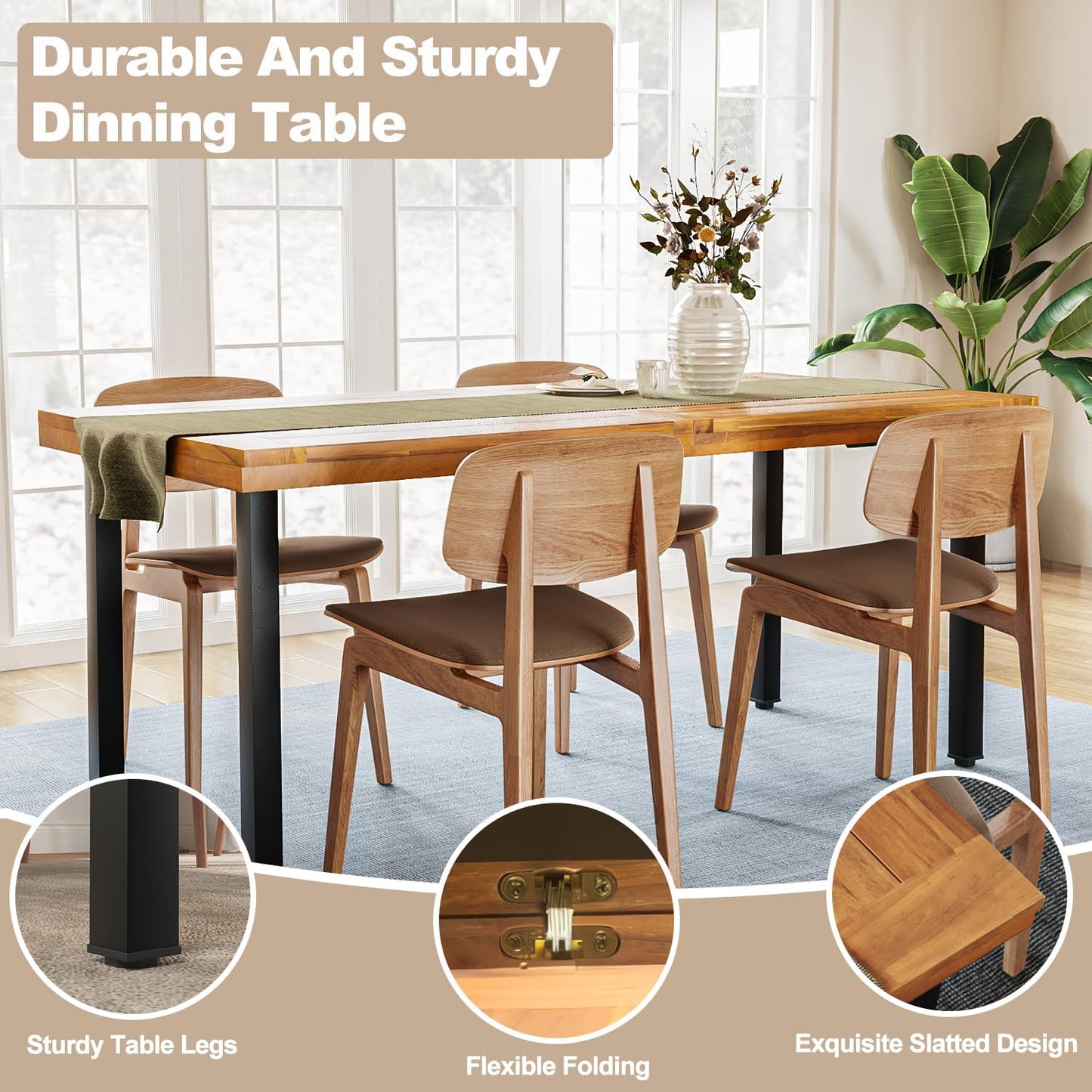 Dining Table for 6-8 People, 70" Acacia Wood Rustic Rectangular Dinner Table with Metal Frame, Sandblast Finish, Natural Stained, Indoor Outdoor Kitchen Dining Room Table Large 70X33.2X30 Inch