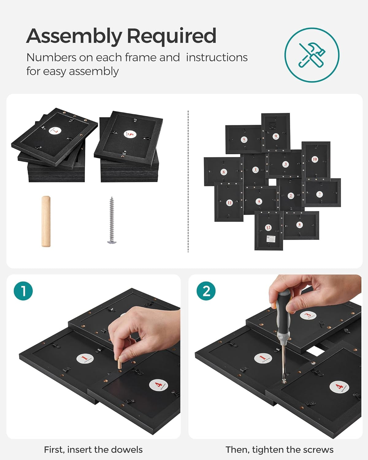 4X6 Collage Picture Frames, 12-Pack Photo Collage Frame for Wall Decor, Glass Front, Assembly Required, Ink Black URPF22BK