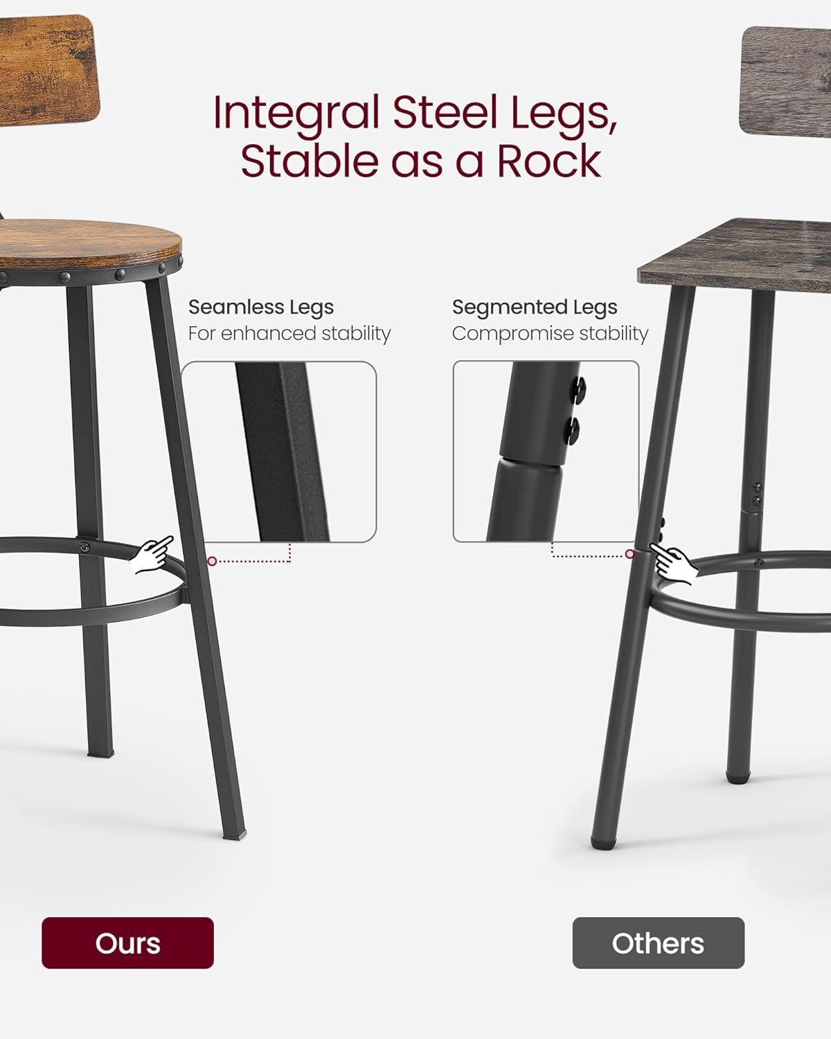 Bar Stools Set of 2, Bar Height Stools, 28.9 Inches Counter Barstools Chairs with Back for Dining Kitchen Island, Steel Frame, Industrial Style, Easy Assembly, Rustic Brown and Ink Black
