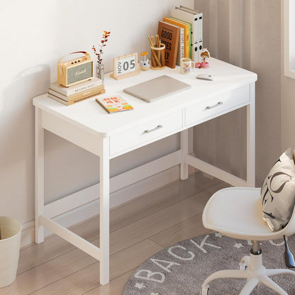 39.4" Computer Desk with Drawer, Morden White Home Office Desk, Study Writing Table with Storage for Small Spaces,Vanity Desk Makeup Table for Bedroom - White