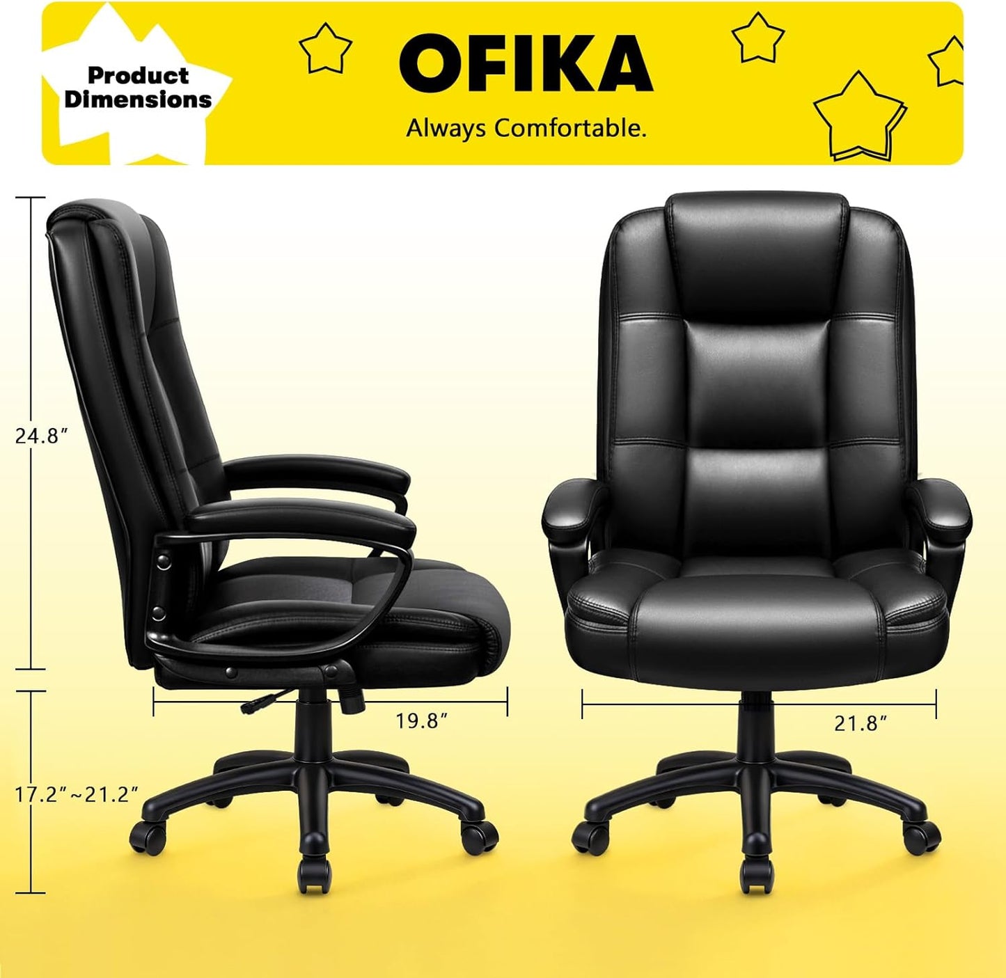 Home Office Chair, 400LBS Big and Tall Computer Chair Heavy Duty Design, Ergonomic High Back Cushion Lumbar Back Support, Adjustable Executive Leather with Armrest