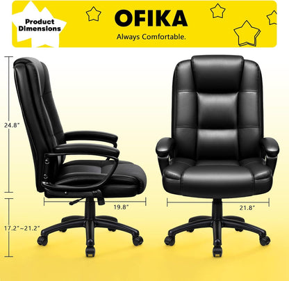 Home Office Chair, 400LBS Big and Tall Computer Chair Heavy Duty Design, Ergonomic High Back Cushion Lumbar Back Support, Adjustable Executive Leather with Armrest