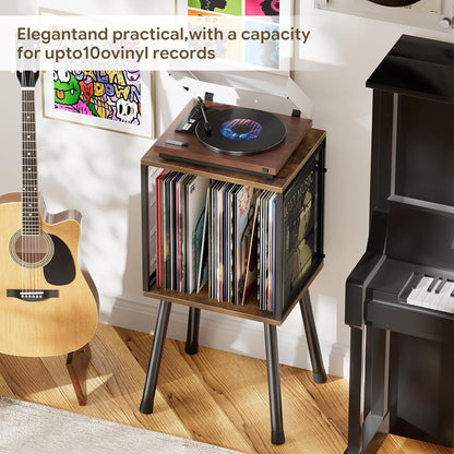 Record Player Stand, Vinyl Record Storage Holds up to 100 Albums, Record Holder Display Shelf, Organizer Table for Living Room, Rustic Brown
