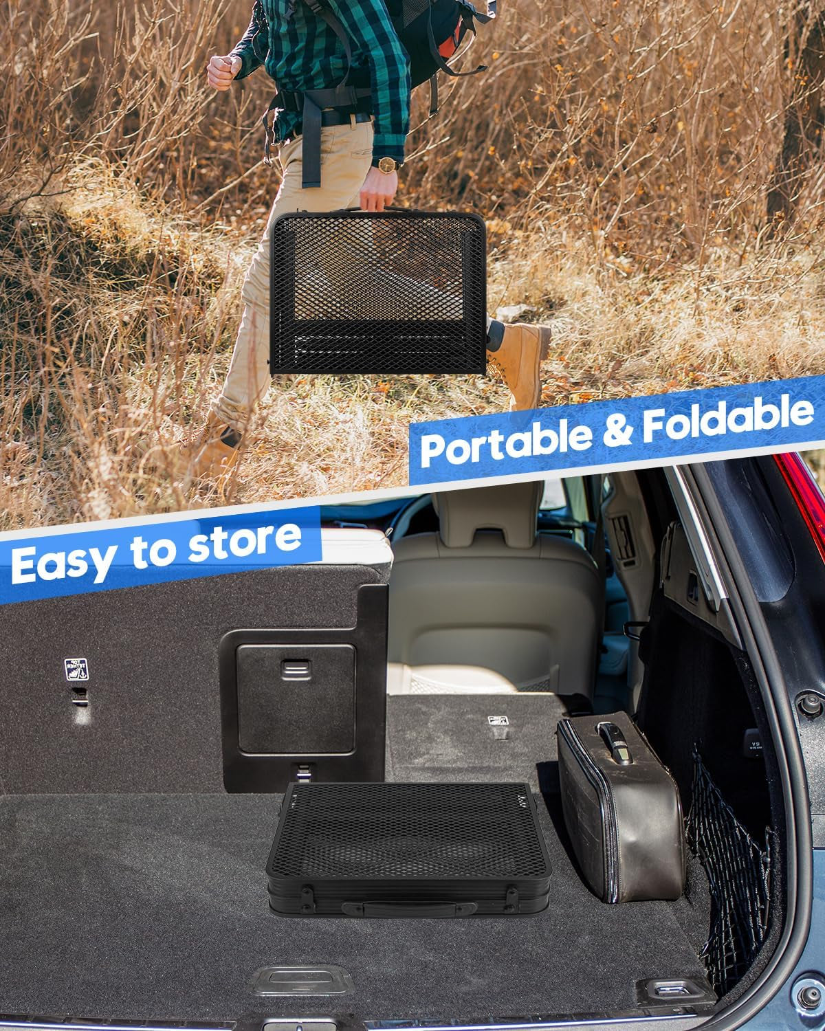 Folding Grill Table, Height Adjustable Aluminum Table with Mesh Desktop and Mesh Bag, Portable Grill Table for Outdoor Camping, Picnic, Patio, Dining, BBQ, Party, Black, 23.6×15.7 Inch