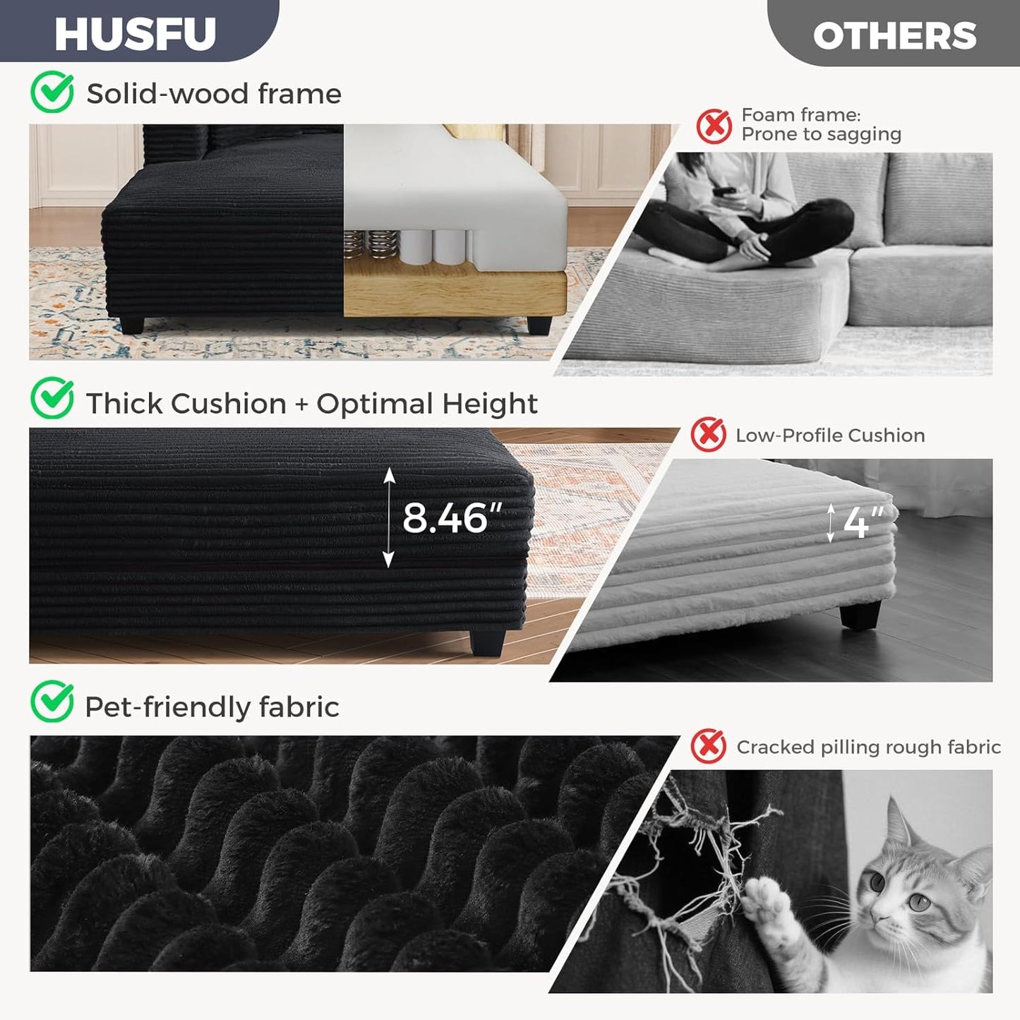 60'' Oversized Chaise Lounge Chair, Upholstered Sofa Bed, Sleeper Couch Reading Chairs with USB Port and Cup Holders,Comfy Cloud Sofas Couches for Living Room,Black