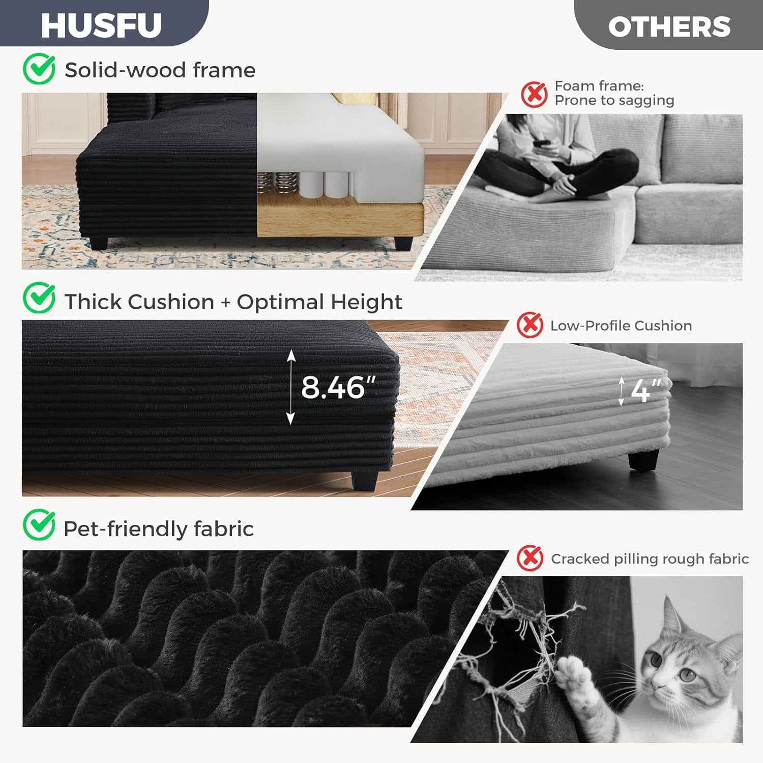 60'' Oversized Chaise Lounge Chair, Upholstered Sofa Bed, Sleeper Couch Reading Chairs with USB Port and Cup Holders,Comfy Cloud Sofas Couches for Living Room,Black