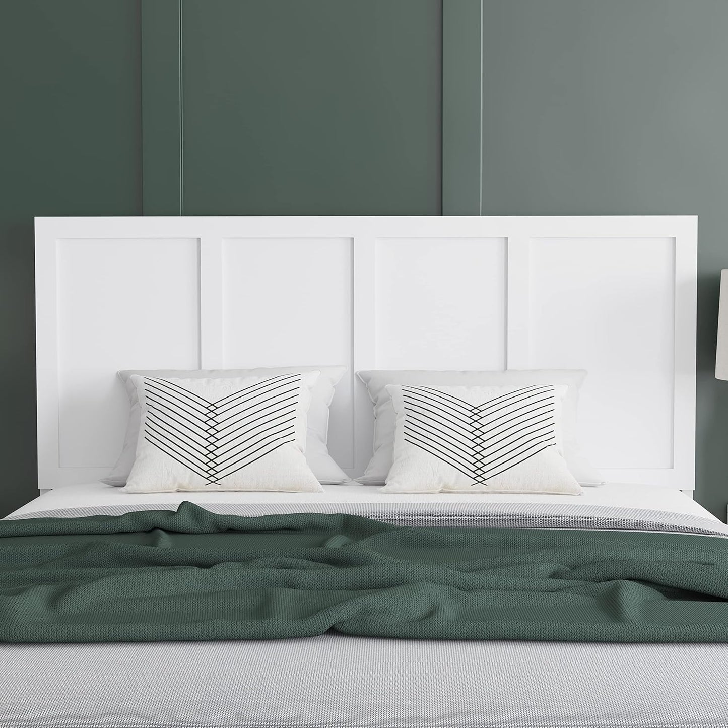 Omar Queen Size Wooden Headboard Only, Four Panel Headboard in White