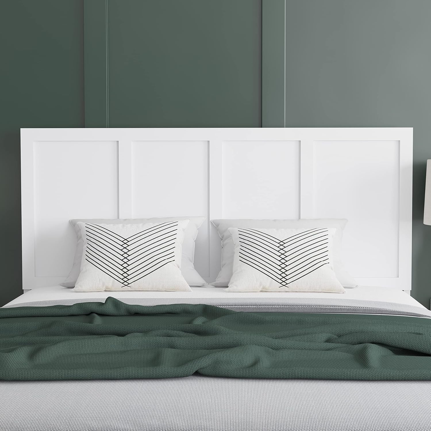 Omar Queen Size Wooden Headboard Only, Four Panel Headboard in White