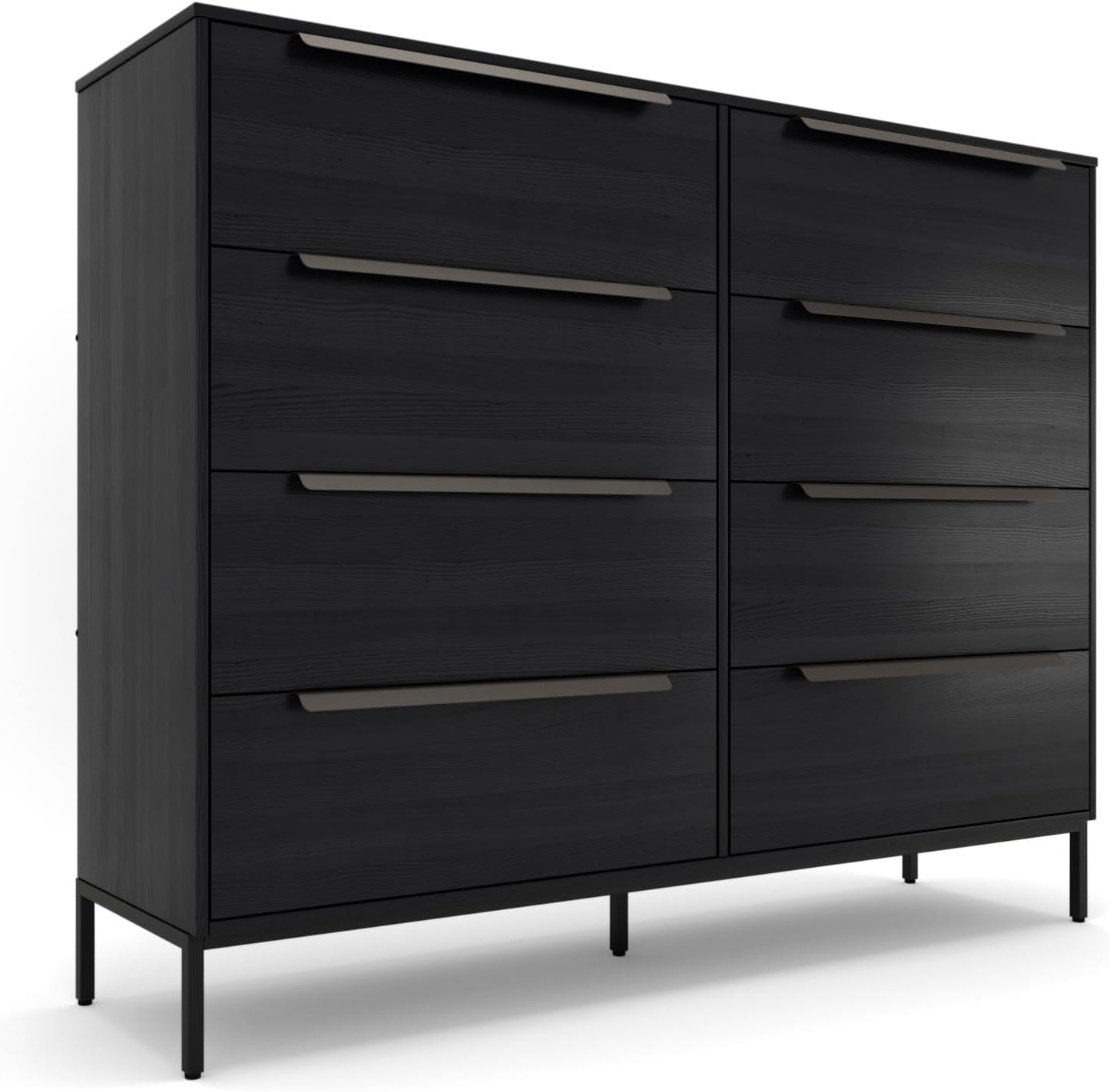 Lira Premium Fabric Dresser - Solid Wooden Frame, 8 Spacious Sag-Proof Drawers with Sleek Metal Handles - Premium & Durable Storage Solution for Your Home (Black)
