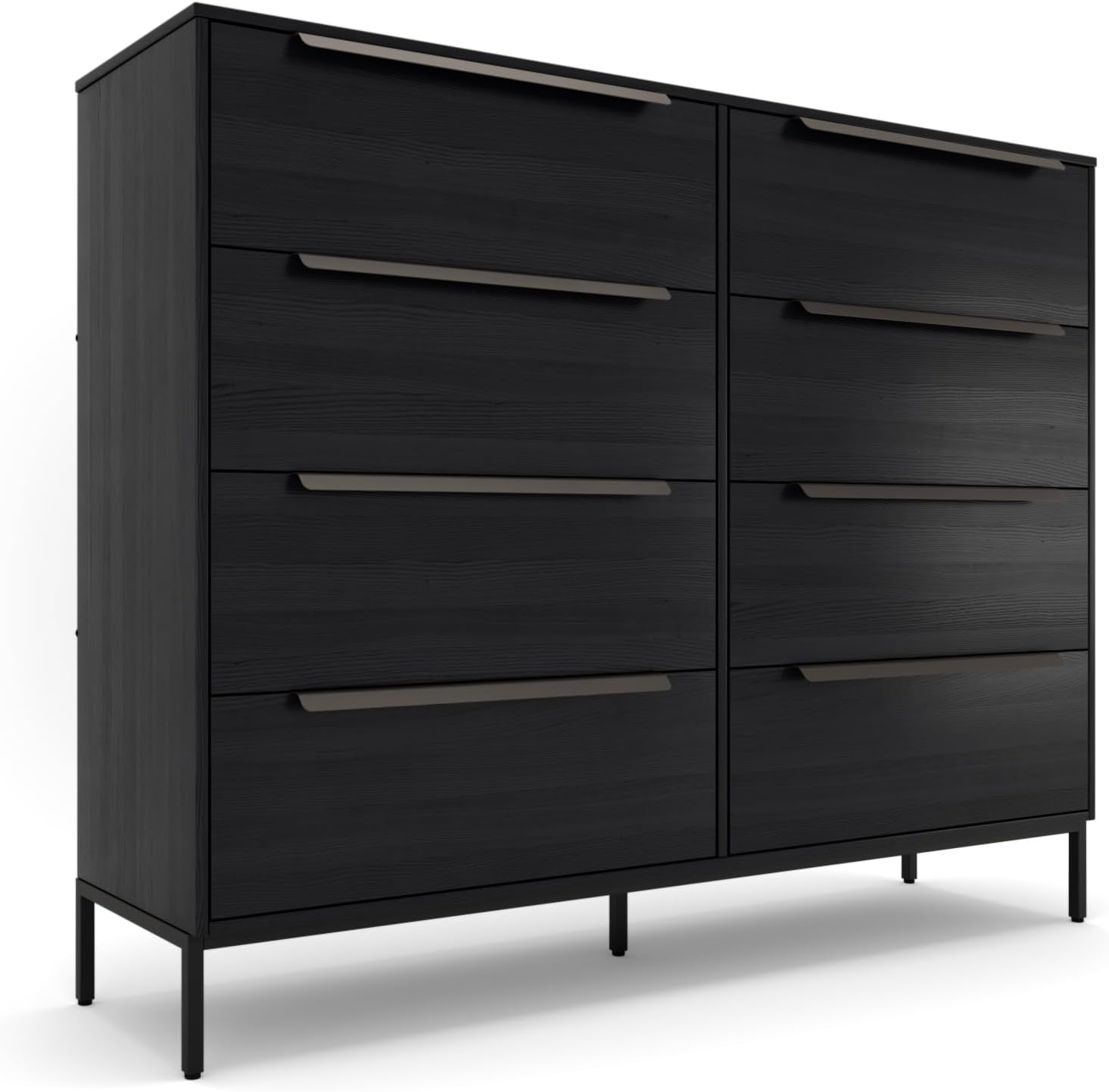 Lira Premium Fabric Dresser - Solid Wooden Frame, 8 Spacious Sag-Proof Drawers with Sleek Metal Handles - Premium & Durable Storage Solution for Your Home (Black)