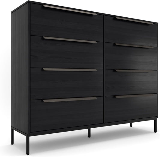 Lira Premium Fabric Dresser - Solid Wooden Frame, 8 Spacious Sag-Proof Drawers with Sleek Metal Handles - Premium & Durable Storage Solution for Your Home (Black)