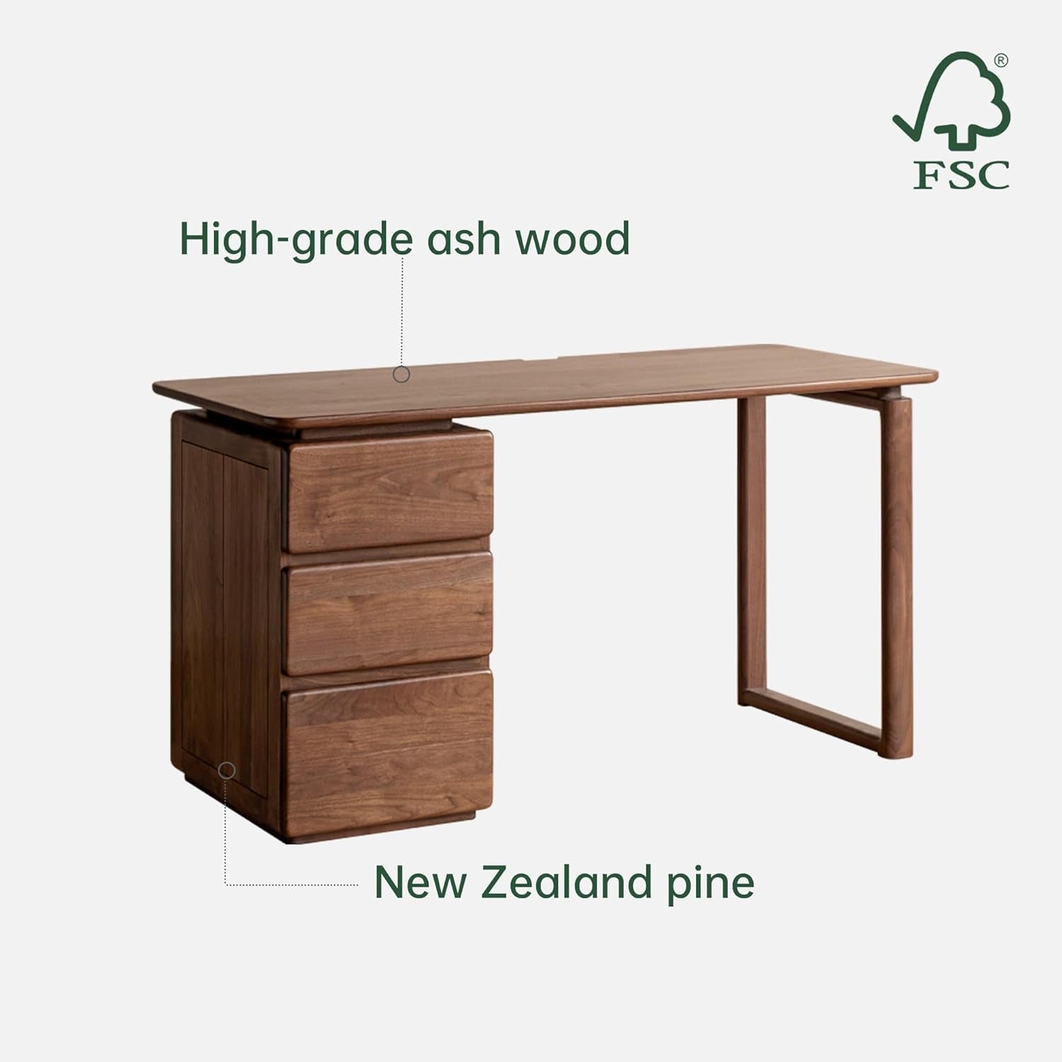 Computer Desk, Home Office Desk, Mid Century Modern Writing Desk with File Drawer for Study PC Desks 55" W