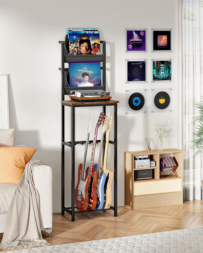 70.5"H Multi Guitar Stand, Guitar Rack Record Player Stand Sturdy and Space-Saving, Guitar Display Holds 6 Instruments, Retro Industrial Style, for Home, Studio, Rustic Brown and Black TCJ18BF