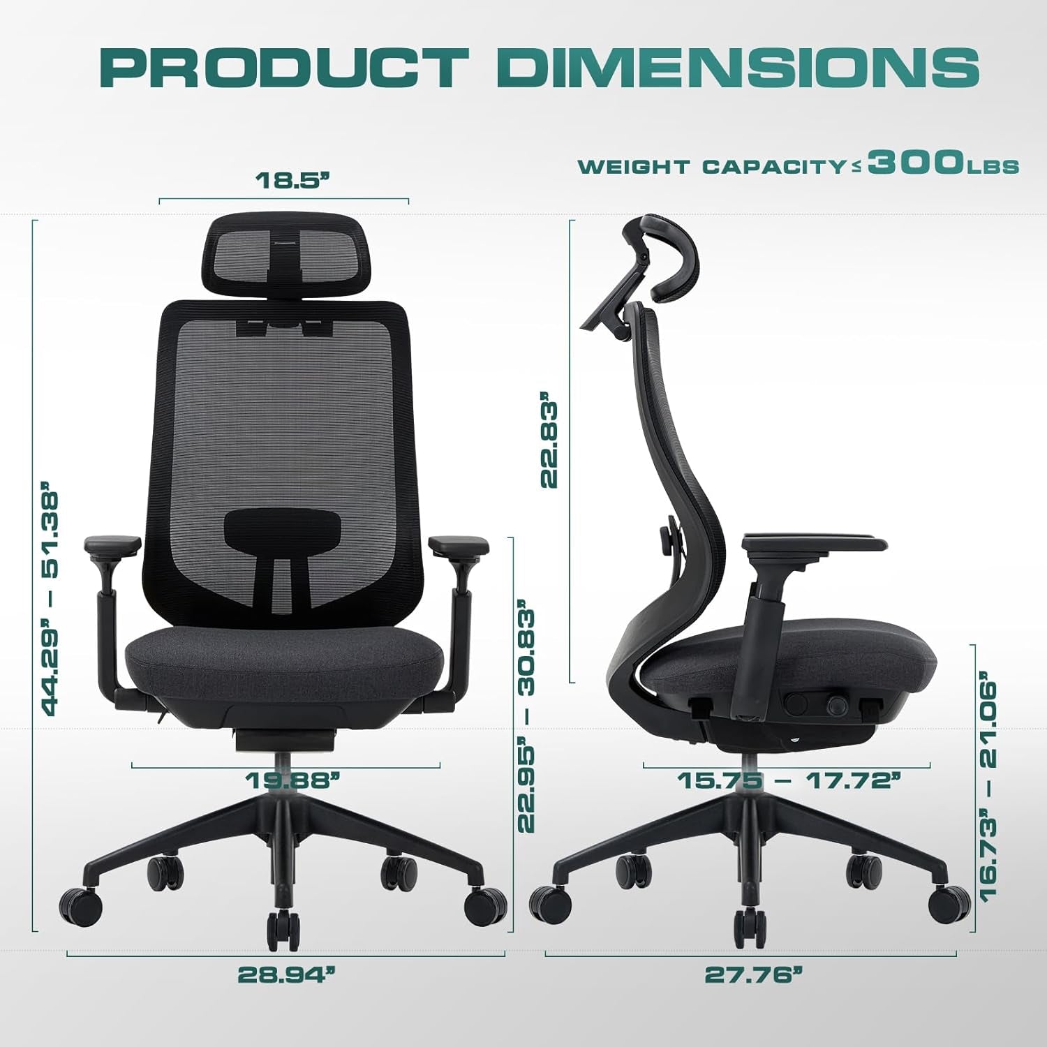 Ergonomic Mesh Office Chair,High Back Computer Executive Desk Chair,Lumbar Support with Adjustable Headrest and 4D Arms, Slide Seat, Tilt Lock-Black