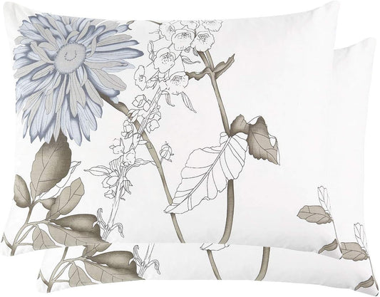 - Floral Pillow Cases, 100% Cotton Fabric, Vintage Flower Shabby Chic Farmhouse Botanical, Set of 2 Pillowcases Pillow Shams Covers, Gray Beige, King Size 20X36 Inches
