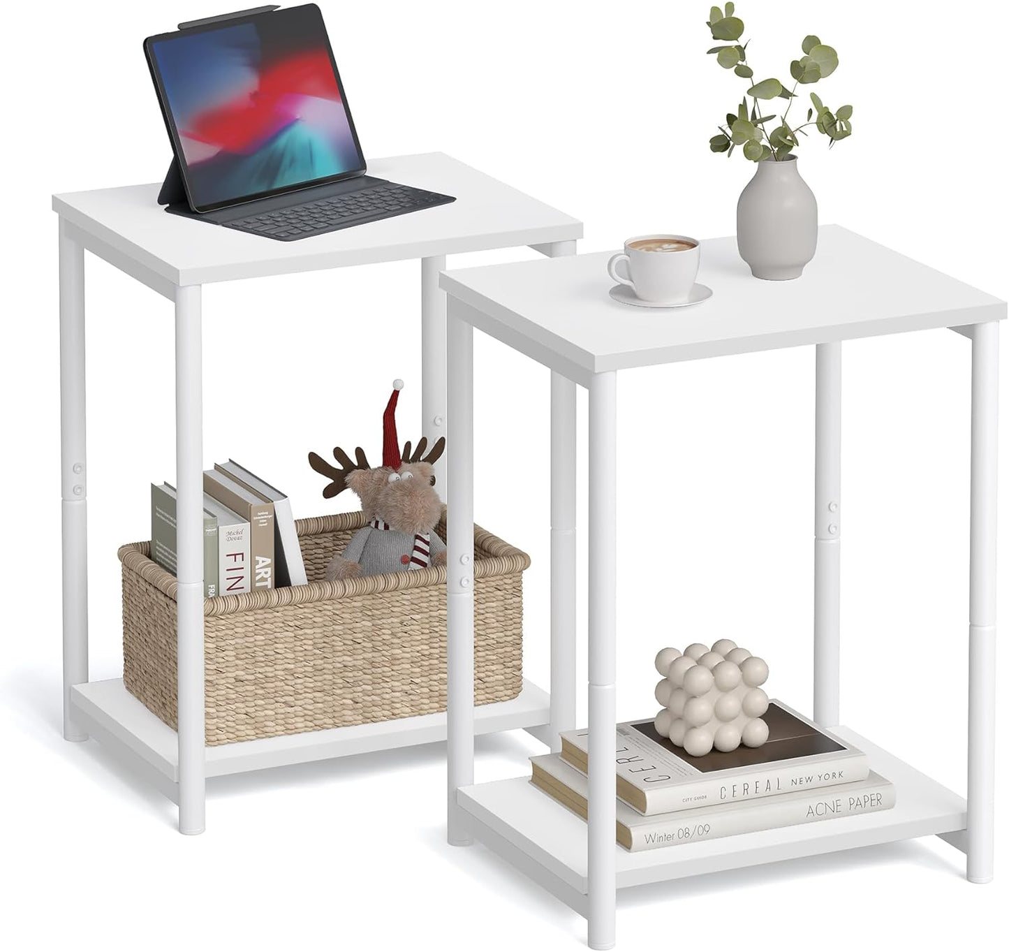 Side Tables Set of 2, Small End Table, Nightstand for Living Room, Bedroom, Office, Bathroom, White ULET272W14