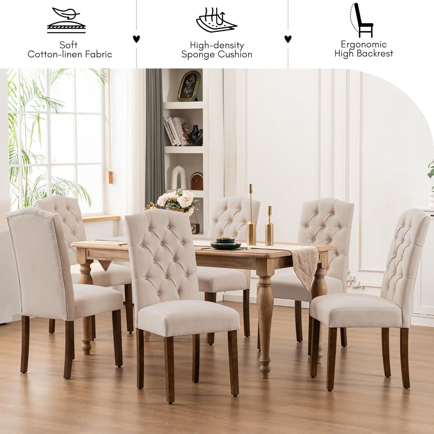 Tufted Upholstered Parsons Dining Chair with Sturdy Solid Wood Legs