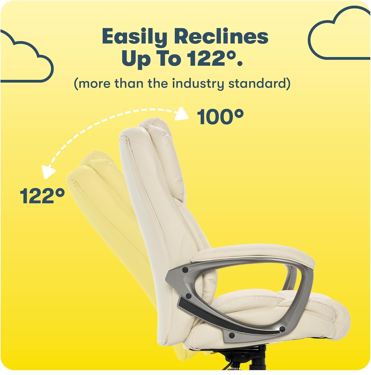 Garret Executive Office Chair, Ergonomic Mid-Back with Lumbar Support, Semi-Plush Cushion and Body Pillows, Padded Armrests, Swivel Base, Bonded Leather, Ivory White