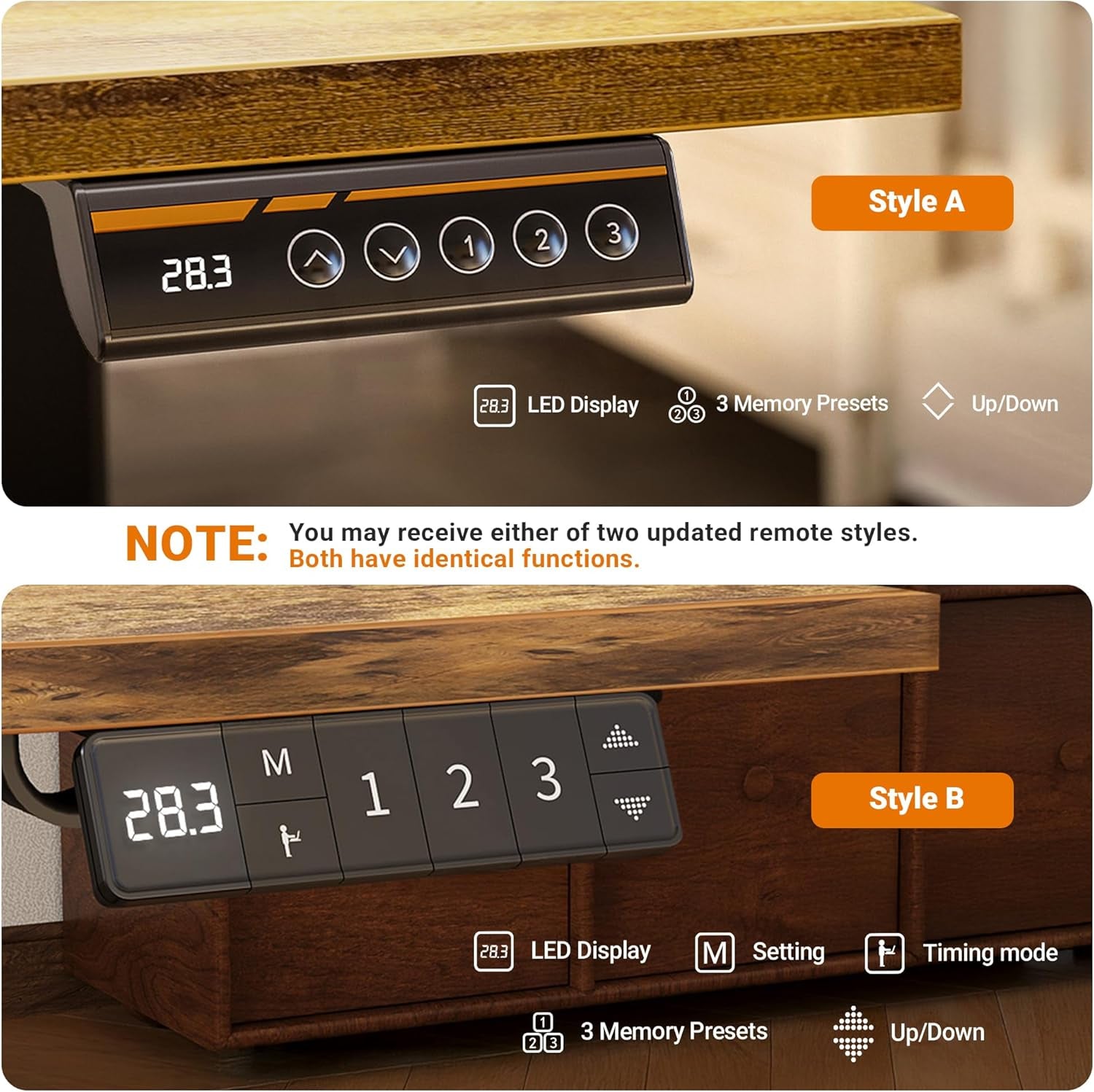 Electric Standing Desk, Adjustable Height Stand up Desk, 24X48 Inches Sit Stand Home Office Desk with Splice Board, Black Frame/Rustic Brown Top