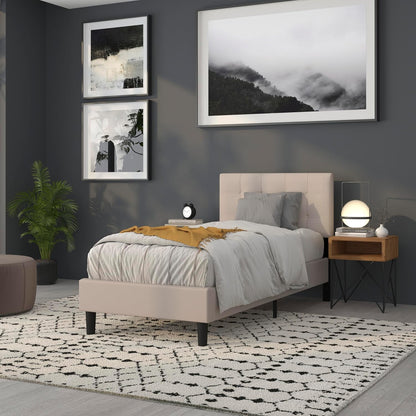 Bedford Box Stitch Tufted Upholstered Twin Size Headboard in Beige Fabric