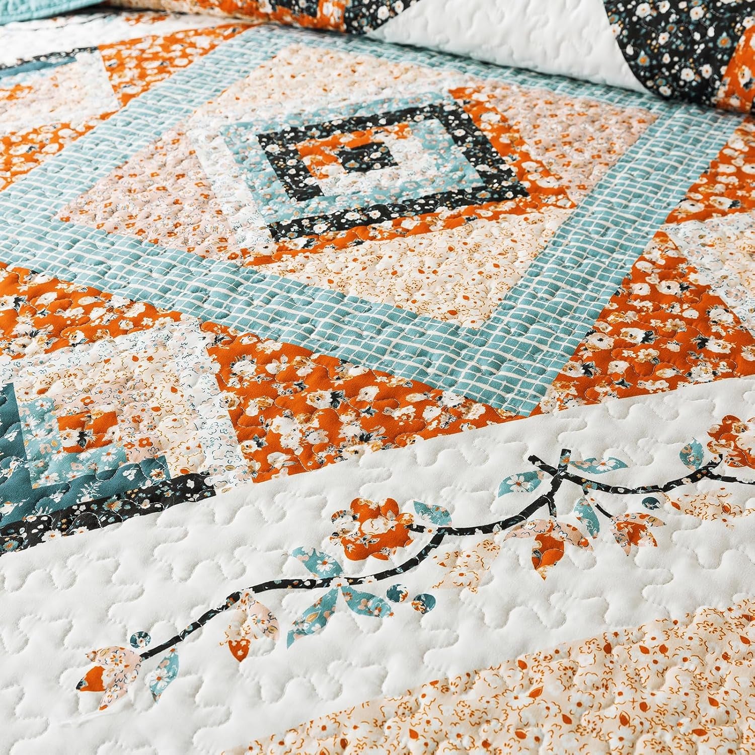 Cotton King Size Quilt Sets, Lightweight King Quilt Bedding Set (98 X 106 Inch) Garden Style Floral Bedspread King Size Coverlet Set for Bed Decorations - All Seasons, 3 Pieces