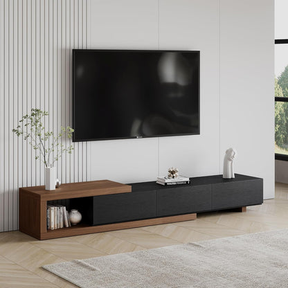 70"-100" Extendable TV Stand with Storage Solid Wood Black TV Media Console Modern Retractable Entertainment Center Low Reversible TV Stand Partial Assembled Walnut & Oak Veneer