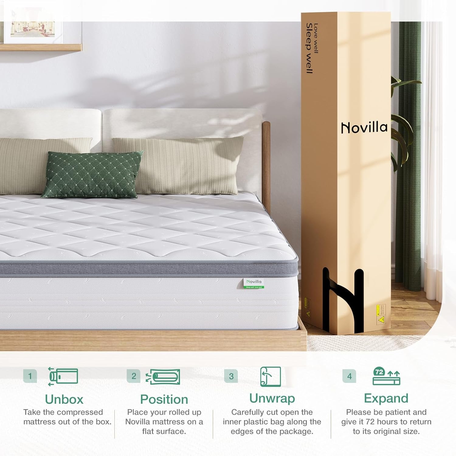 Twin Mattress, 10 Inch Twin Hybrid Mattress for Kids, Pocket Innerspring Pillow Top Mattresses for Motion Isolation, Pressure Relief & Edge Support, Medium Firm Feel