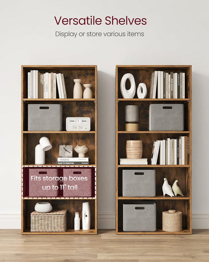 CUSTOS Collection - Bookshelf, 5-Tier Bookcase, Book Shelf, Open Storage Shelf, 9.4 X 23.6 X 52.8 Inches, for Living Room, Home Office, Dinning Room, Rustic Brown ULBC165X01